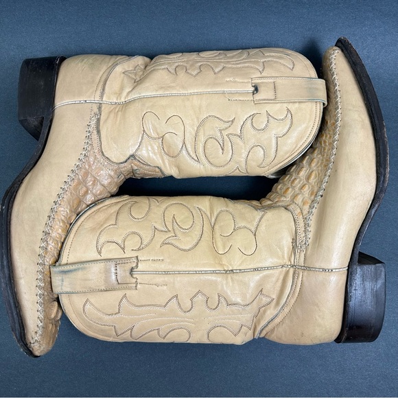 El Patron Don Julio Alligator Print Cowboy Boots Tan Beige Size Mens 27.5 US 8.5 - Picture 12 of 12